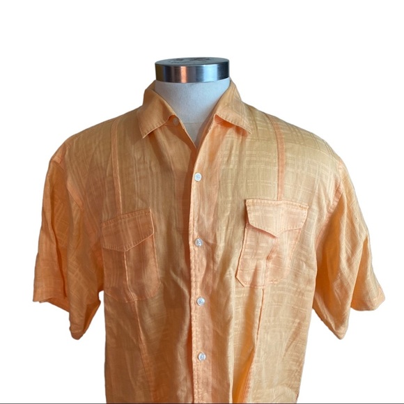 Tommy Bahama Mens Orange Textured 100% Linen Short Sleeve Button Up Shirt Sz XL - Picture 4 of 12